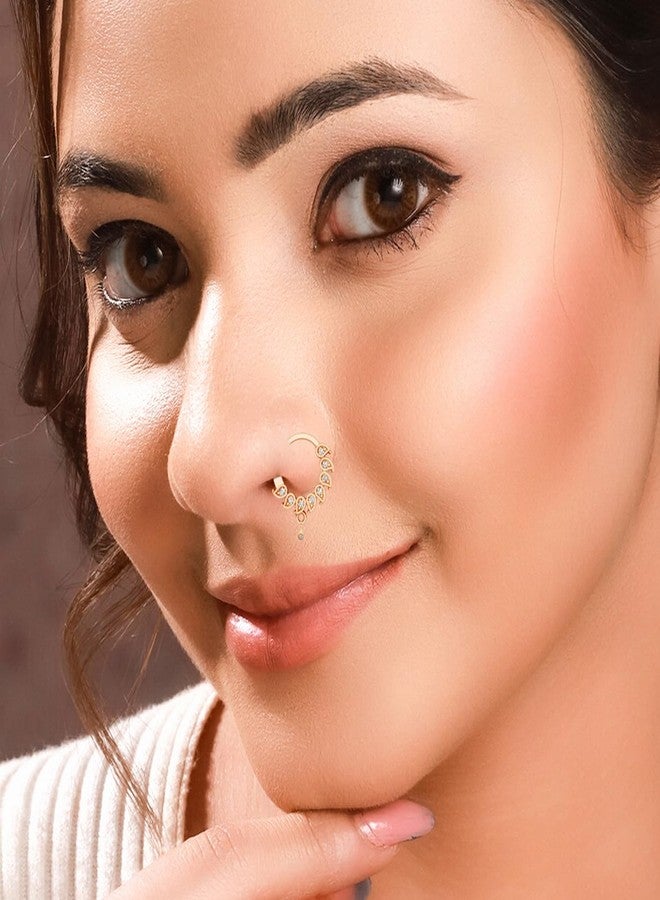 فاما VAMA FASHIONS دبوس أنف تقليدي مرصع بحجر ألماس ماهاراشتري، خاتم أنف ماراثي للنساء والفتيات (دبوس أنف مثقوب من الذهب الوردي) - Image 2