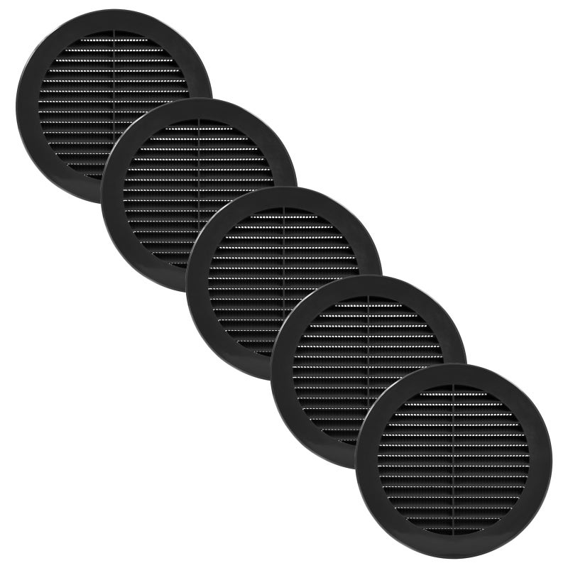 Vent Systems 6 Inch Pack of 5 Black Soffit Vent Cover Round Intake or Exhaust Air Vent Louver with Screen Mesh Air Supply HVAC Ventilation for Bathroom Home Office Kitchen
