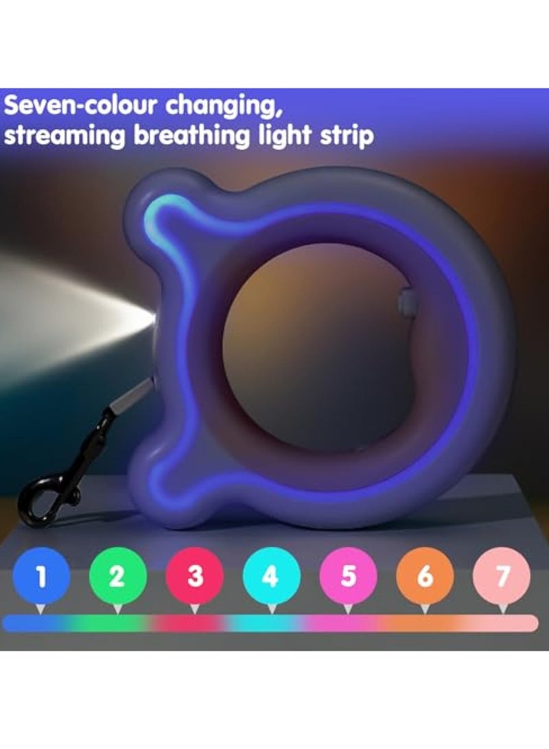 KASTWAVE Retractable Dog Lead 360° Tangle-Free, 9.8Ft Smooth&Durable Nylon Tape with Anti-Slip Handle and Quick Brake Button, Bright LED Light for Up to 66lbs Medium Small Dogs (Grey) - Image 2