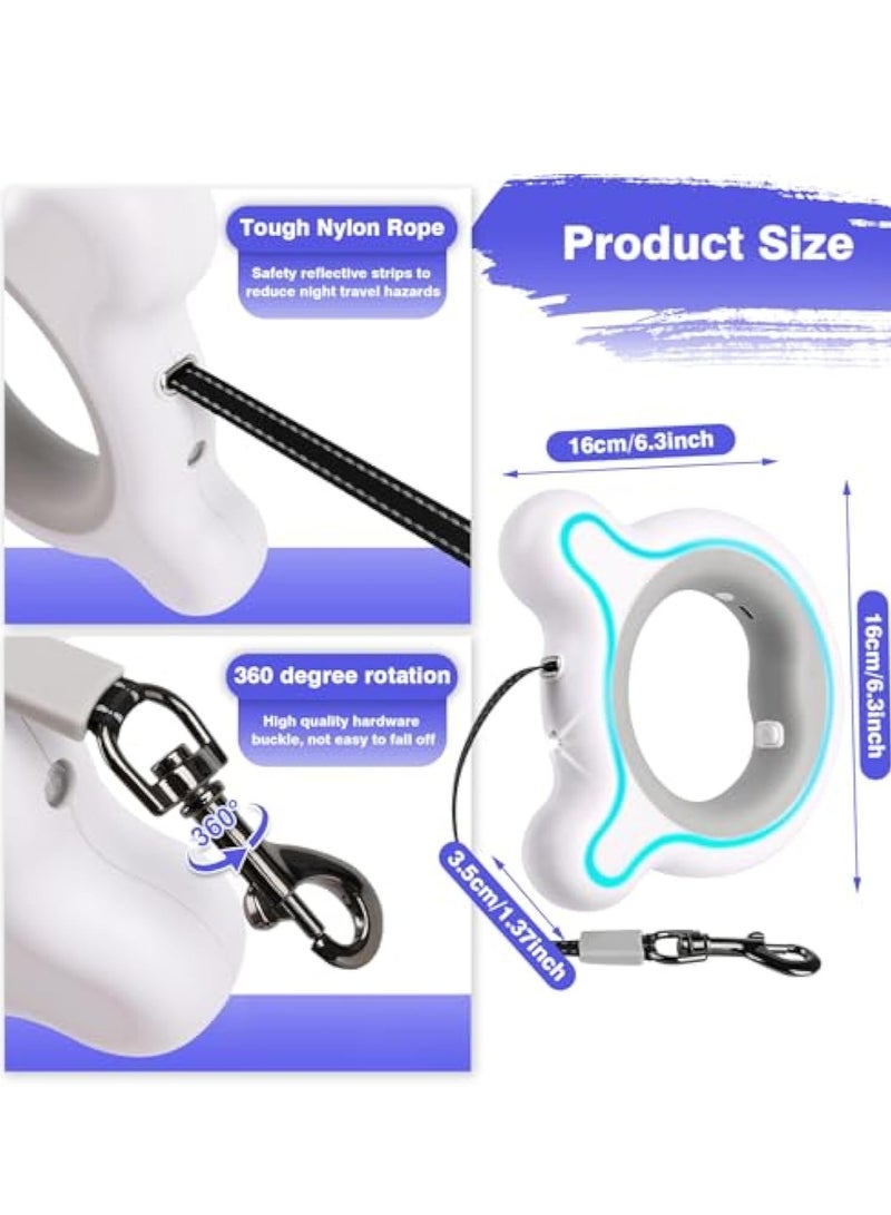 KASTWAVE Retractable Dog Lead 360° Tangle-Free, 9.8Ft Smooth&Durable Nylon Tape with Anti-Slip Handle and Quick Brake Button, Bright LED Light for Up to 66lbs Medium Small Dogs (Grey) - Image 5