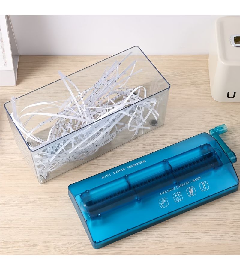 A4 Large Desktop Paper Cutter Non Electric Shredder Blue For Home Office Documents Notes Bills Photos - Image 2