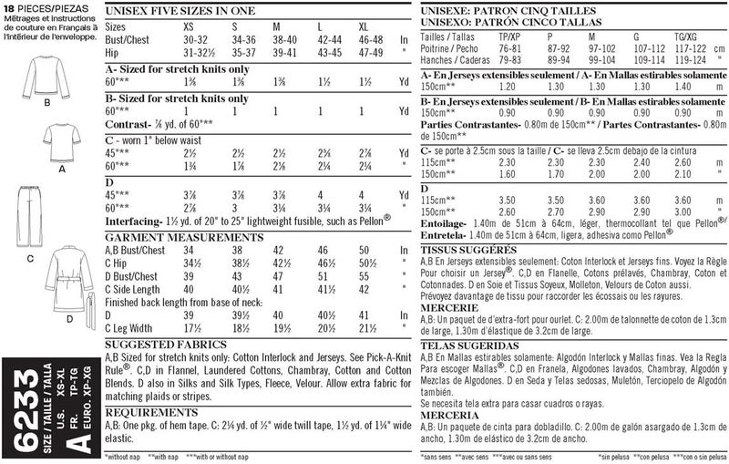 Simplicity Creative Patterns New Look 6233 Unisex Pants, Robe and Knit Tops, A (X-Small-Small-Medium-Large-X-Large) - Image 2