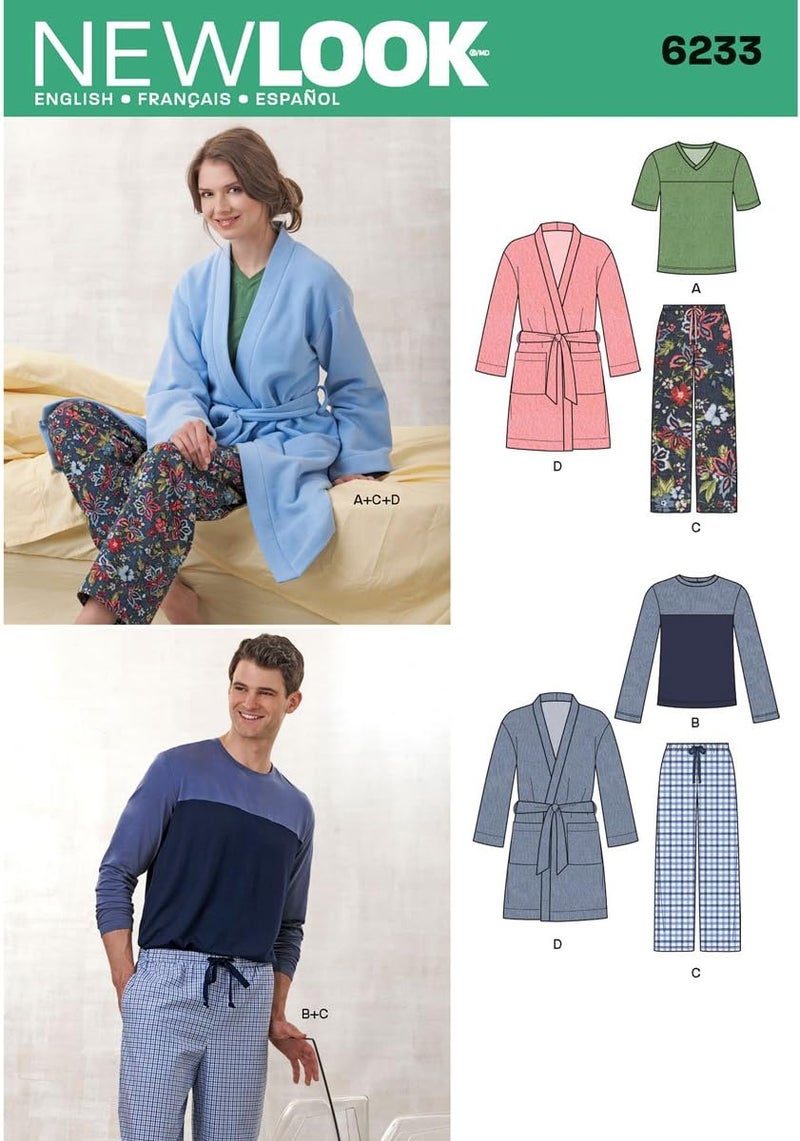 Simplicity Creative Patterns New Look 6233 Unisex Pants, Robe and Knit Tops, A (X-Small-Small-Medium-Large-X-Large) - Image 1
