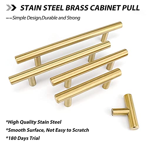 goldenwarm Kitchen Cabinet Pulls Brushed Brass Drawer Handles - Modern Cabinet Drawer Pulls Gold Kitchen Hardware, 4.5in Hole Centers, 5 Pack - Image 4