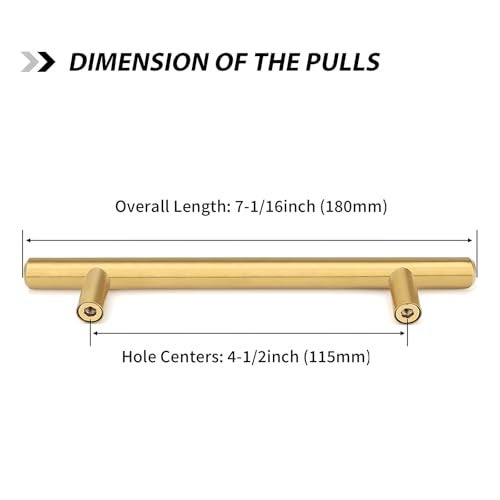 goldenwarm Kitchen Cabinet Pulls Brushed Brass Drawer Handles - Modern Cabinet Drawer Pulls Gold Kitchen Hardware, 4.5in Hole Centers, 5 Pack - Image 2