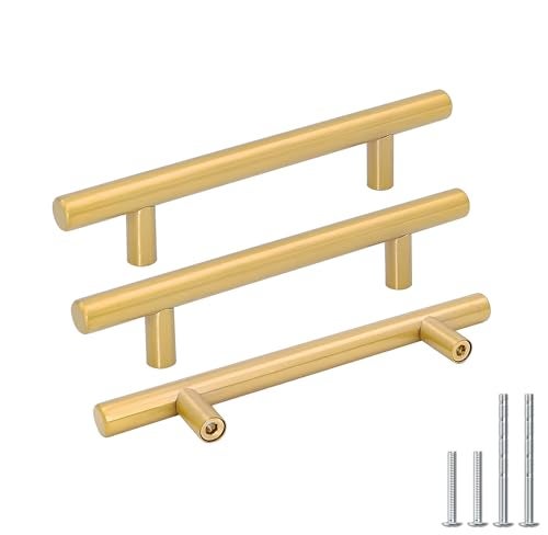 goldenwarm Kitchen Cabinet Pulls Brushed Brass Drawer Handles - Modern Cabinet Drawer Pulls Gold Kitchen Hardware, 4.5in Hole Centers, 5 Pack - Image 1