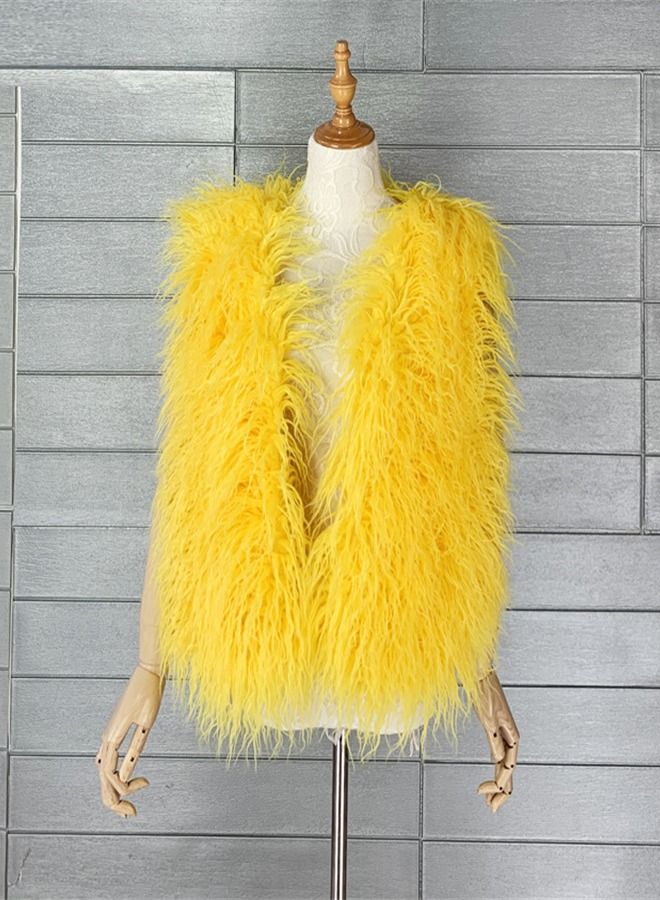 Loquat Women's Warm Faux Fur Vest Yellow  - Image 1