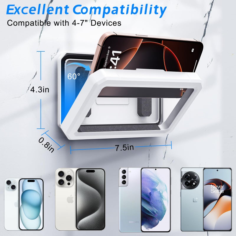 Aourxiv Shower Phone Holder Waterproof, Multi-Angle Adjustable Wall Mounted Phone Holder for Bathroom Bathtub Kitchen Mirror, Compatible with All 4-7" Smartphones - Image 2