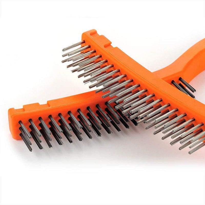 MAXMAN Wire Brush Set,Heavy Duty Carbon Steel and Stainless Steel Wire Scratch Brush for Cleaning Rust,Paint, Welding with 13.4" Long Curved Rubber Handle,2 Pcs,Large - Image 5