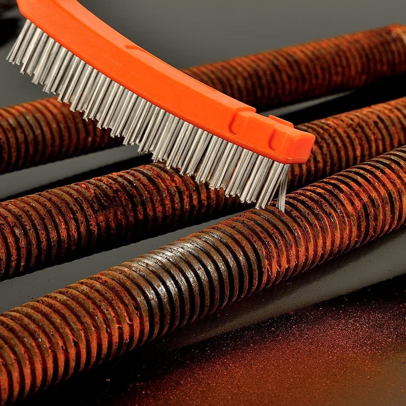 MAXMAN Wire Brush Set,Heavy Duty Carbon Steel and Stainless Steel Wire Scratch Brush for Cleaning Rust,Paint, Welding with 13.4" Long Curved Rubber Handle,2 Pcs,Large - Image 3