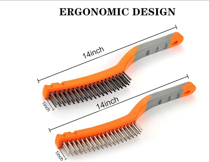 MAXMAN Wire Brush Set,Heavy Duty Carbon Steel and Stainless Steel Wire Scratch Brush for Cleaning Rust,Paint, Welding with 13.4" Long Curved Rubber Handle,2 Pcs,Large - Image 4