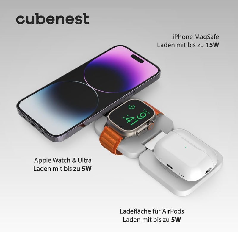 Cubenest E310 3-1 Wireless Foldable Charger - White- - Image 4