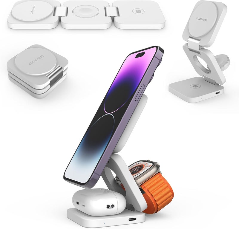 Cubenest E310 3-1 Wireless Foldable Charger - White- - Image 1
