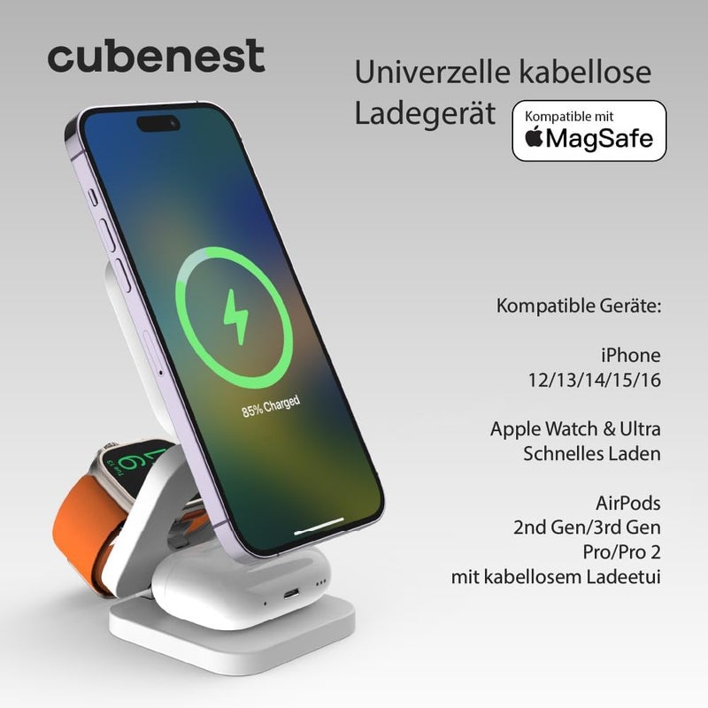 Cubenest E310 3-1 Wireless Foldable Charger - White- - Image 2