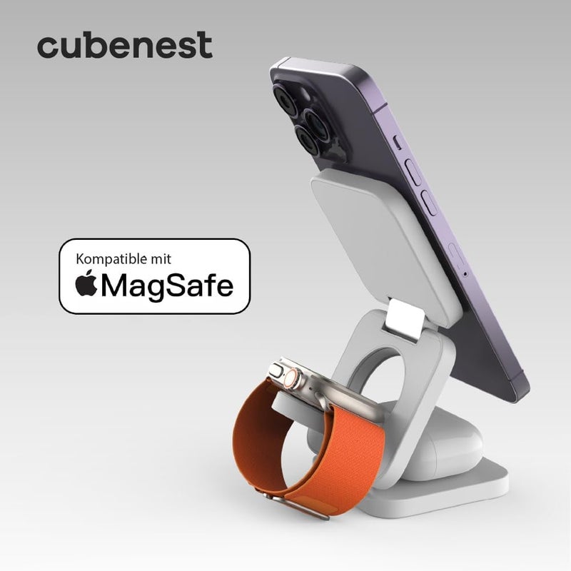 Cubenest E310 3-1 Wireless Foldable Charger - White- - Image 3