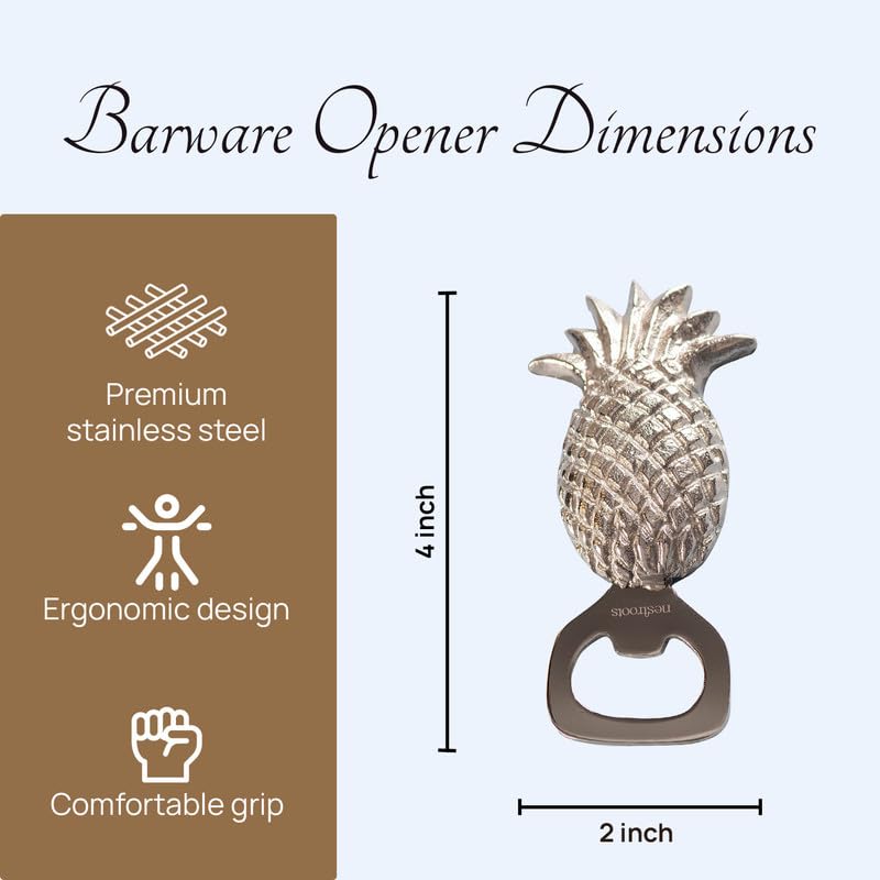 Nestroots Silver Stainless Steel Pineapple Bottle Opener | 4 Inches Compact Fruit Design Beer Bottle Opener for Kitchen Shelf, Beverage Corner & Everyday Bar Use - Image 2