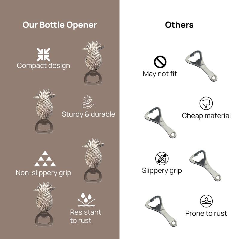 Nestroots Silver Stainless Steel Pineapple Bottle Opener | 4 Inches Compact Fruit Design Beer Bottle Opener for Kitchen Shelf, Beverage Corner & Everyday Bar Use - Image 4
