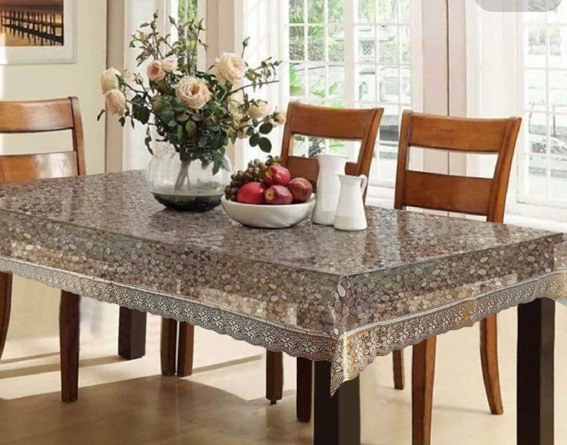 Lariox Fancy Plastic Printed Bubble Design Dining 4 Seater Table Cover with Lace Transparent GoldenRectangularPack of 1 40X60 in  - Image 1