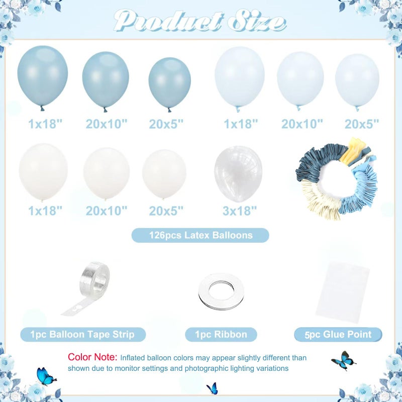 NUTTYBASH Dusty Blue Balloon Arch Kit 126 Pcs Light Blue and White Balloon Arch Garland Kit Include Macaron Balloons for Wedding Birthday Baby Shower Gender Reveal Bridal Decorations - Image 4