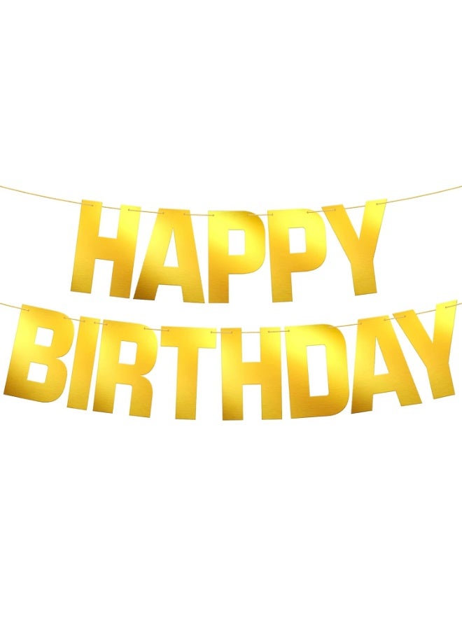 Large Happy Birthday Banner Gold - 10 Feet | Yellow Happy Birthday Sign Prestrung for Birthday Decorations | Golden Happy Bday Sign | Golden Birthday Decorations
