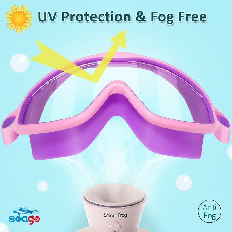 Seago Swim Goggles 2 Pack Anti-Fog Anti-UV Wide View Swimming Goggles for Kids 3-14 - Image 2