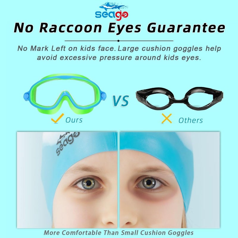 Seago Swim Goggles 2 Pack Anti-Fog Anti-UV Wide View Swimming Goggles for Kids 3-14 - Image 3