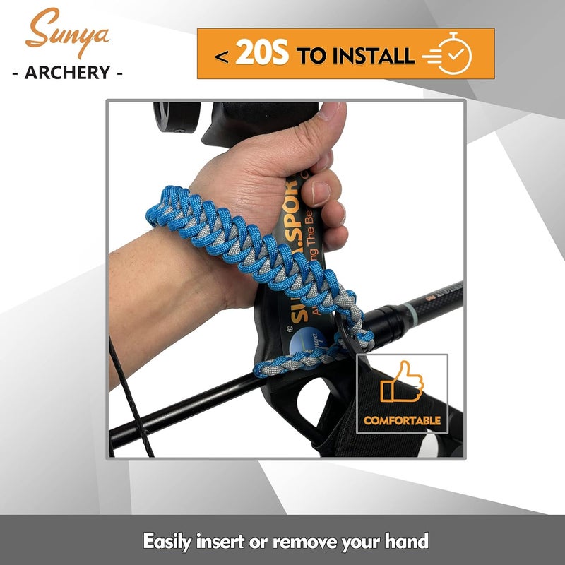 Sunya Archery Bow Wrist Sling, 550 Paracord Strap Comfortable on Hand.100% Full Grain Leather Yoke, Multiple Camo Colors.Fit Compound Bow Stabilizer & Recurve. - Image 2