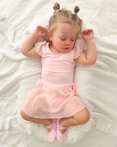 Stelle Ballet Leotards for Girls Dance Leotard with Shiny Skirt Toddler Pink Ballet Dress Ruffle Sleeve Kids Dance Outfit Ballet Pink45 Years - Image 3