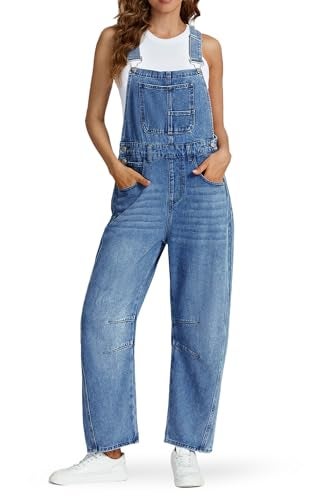 Ladyful Women's Overall Casual Straight Wide Leg Bib Jeans Overall Adjustable Straps Denim Romper Stretch Jumpsuits - Image 1