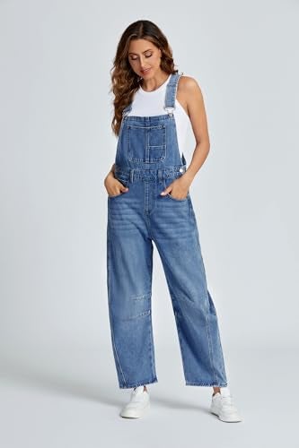 Ladyful Women's Overall Casual Straight Wide Leg Bib Jeans Overall Adjustable Straps Denim Romper Stretch Jumpsuits - Image 3