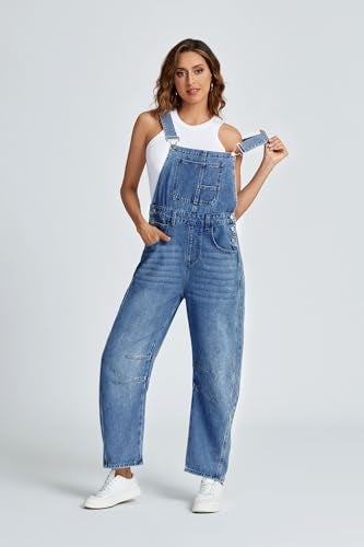 Ladyful Women's Overall Casual Straight Wide Leg Bib Jeans Overall Adjustable Straps Denim Romper Stretch Jumpsuits - Image 5