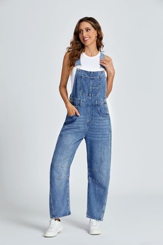 Ladyful Women's Overall Casual Straight Wide Leg Bib Jeans Overall Adjustable Straps Denim Romper Stretch Jumpsuits - Image 2