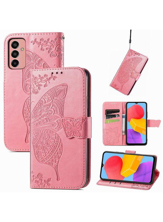 إيروريكس جراب لهاتف Samsung Galaxy M13 4G، جراب هاتف جلدي قلاب منقوش عليه زهور الحب والفراشات - Image 1