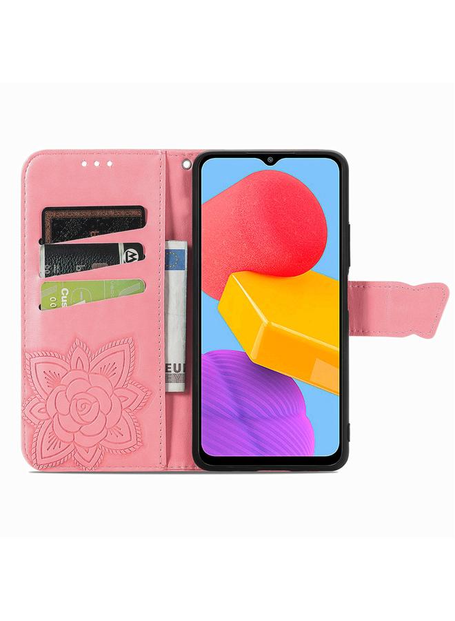 إيروريكس جراب لهاتف Samsung Galaxy M13 4G، جراب هاتف جلدي قلاب منقوش عليه زهور الحب والفراشات - Image 3