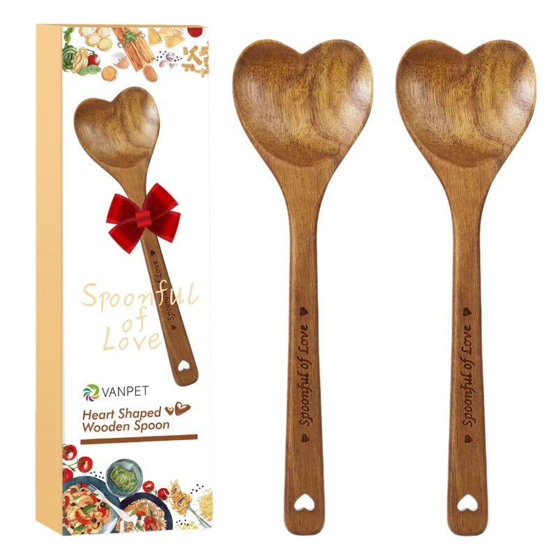 Wooden Heart Spoons  Heart Shaped Wooden Spoon Kitchenware for Cooking with Love Unique Mothers Day Gifts for Cooks Hostesses Mom Grandma Wife Weddings House Warming Kitchen Accessories 2 PCS