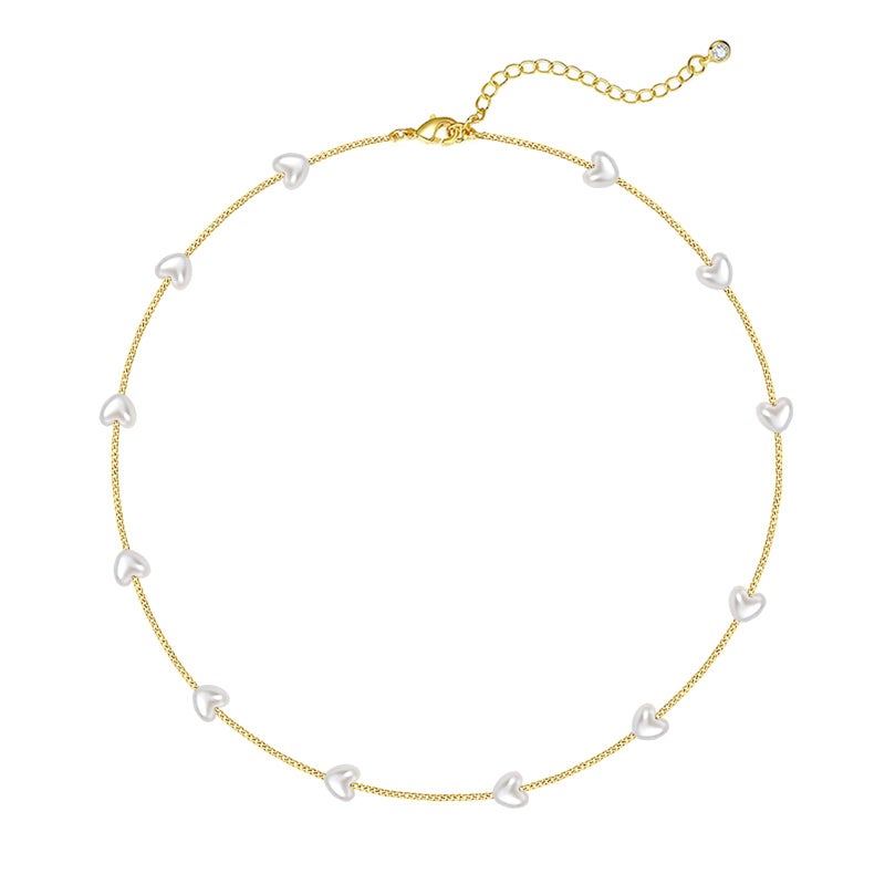 Zeffy Gold Pearl Necklace Heart Necklace as Pearls Jewelry Dainty Necklaces for Women Summer Jewelrys Gold and Pearl Choker for White Pearls Necklaces as Wedding Jewelry Gift - Image 1