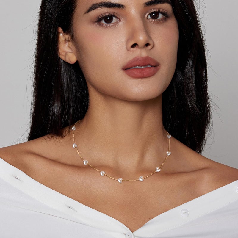 Zeffy Gold Pearl Necklace Heart Necklace as Pearls Jewelry Dainty Necklaces for Women Summer Jewelrys Gold and Pearl Choker for White Pearls Necklaces as Wedding Jewelry Gift - Image 4
