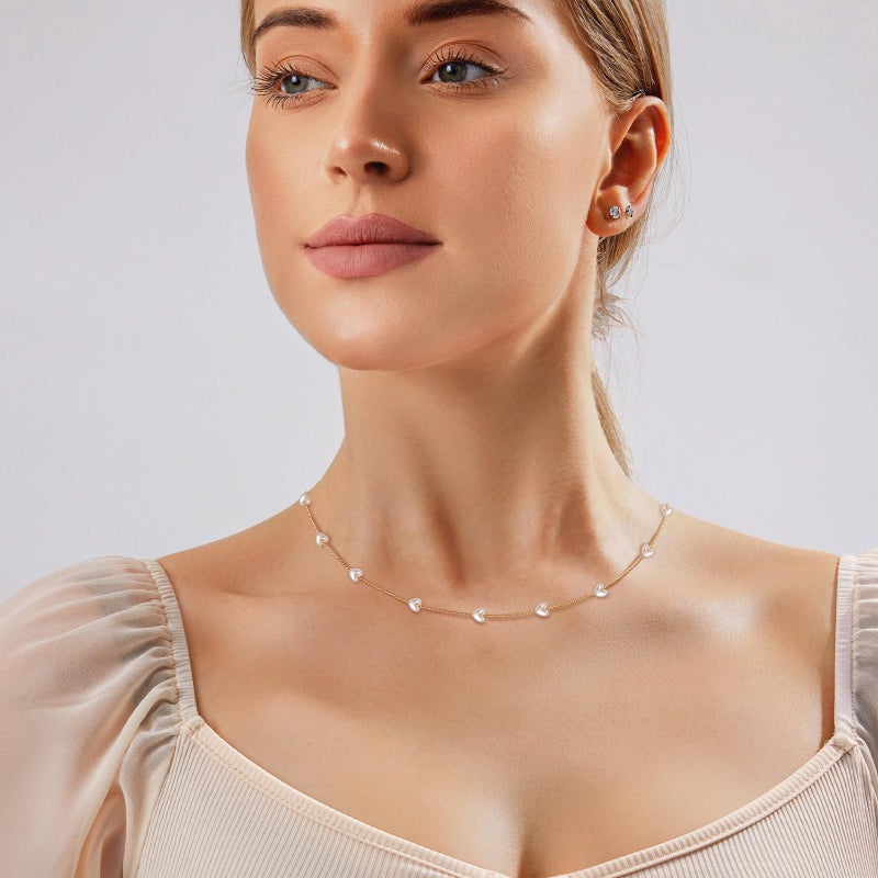 Zeffy Gold Pearl Necklace Heart Necklace as Pearls Jewelry Dainty Necklaces for Women Summer Jewelrys Gold and Pearl Choker for White Pearls Necklaces as Wedding Jewelry Gift - Image 5