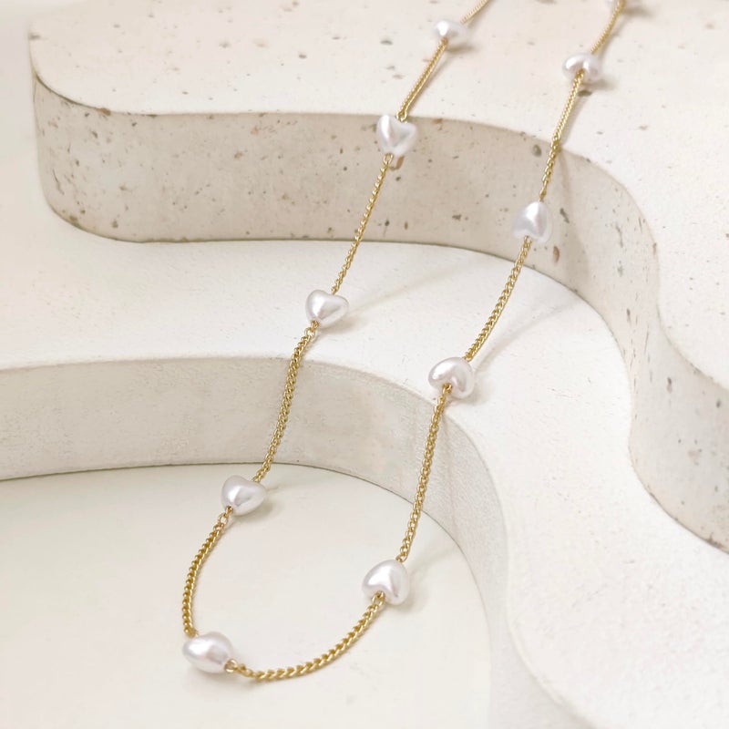 Zeffy Gold Pearl Necklace Heart Necklace as Pearls Jewelry Dainty Necklaces for Women Summer Jewelrys Gold and Pearl Choker for White Pearls Necklaces as Wedding Jewelry Gift - Image 3