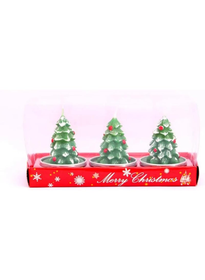 مجموعة شموع عيد الميلاد Happy Hugs Tealight، مكونة من 3 قطع من الشموع الخضراء المزخرفة بزخارف حمراء، ديكورات للعطلات في صندوق هدايا بتصميم ندفة الثلج - Image 3