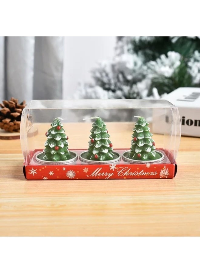 مجموعة شموع عيد الميلاد Happy Hugs Tealight، مكونة من 3 قطع من الشموع الخضراء المزخرفة بزخارف حمراء، ديكورات للعطلات في صندوق هدايا بتصميم ندفة الثلج - Image 1