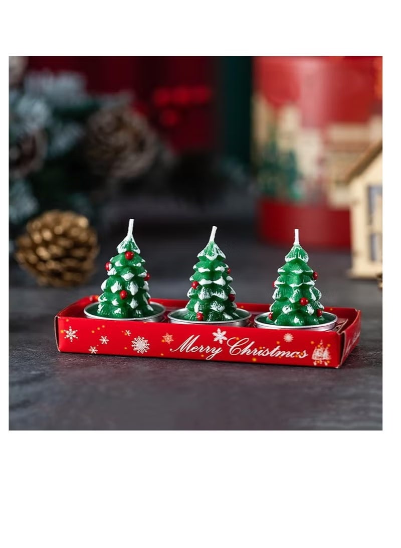 مجموعة شموع عيد الميلاد Happy Hugs Tealight، مكونة من 3 قطع من الشموع الخضراء المزخرفة بزخارف حمراء، ديكورات للعطلات في صندوق هدايا بتصميم ندفة الثلج - Image 2