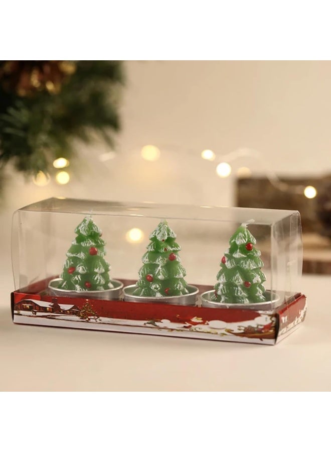 مجموعة شموع عيد الميلاد Happy Hugs Tealight، مكونة من 3 قطع من الشموع الخضراء المزخرفة بزخارف حمراء، ديكورات للعطلات في صندوق هدايا بتصميم ندفة الثلج - Image 4