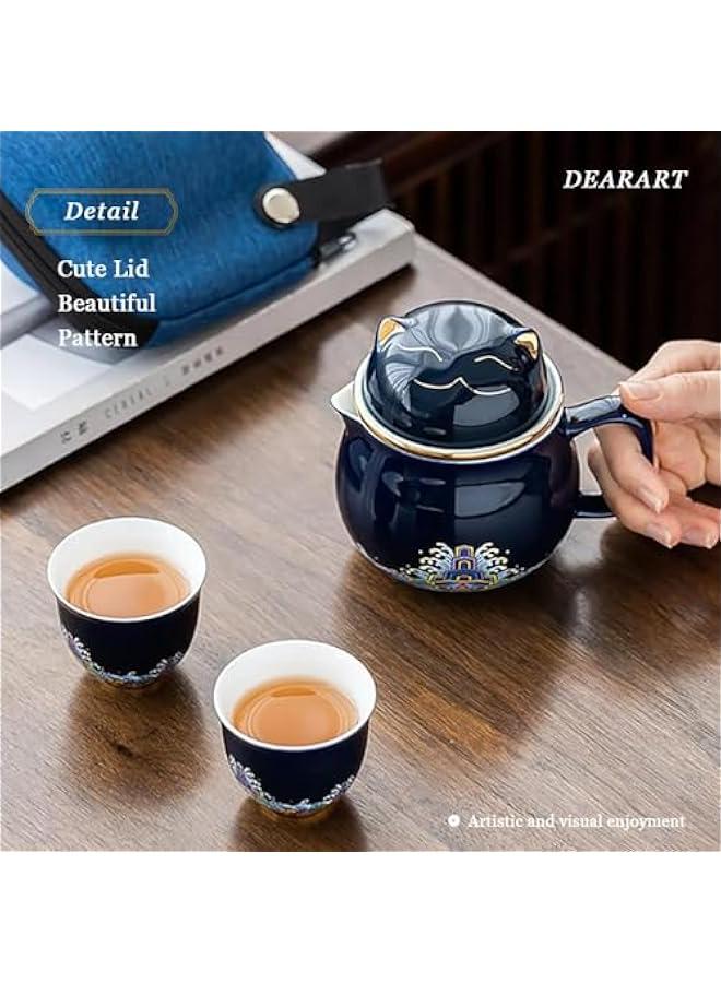 Elegant Cat Design Tea Mug with Lid Filter, 10.8oz Capacity Keeps Beverages Hot, Ideal for Steeping Loose Leaf Tea or Coffee, Dark Blue Color, Easy to Clean and Use - Image 4
