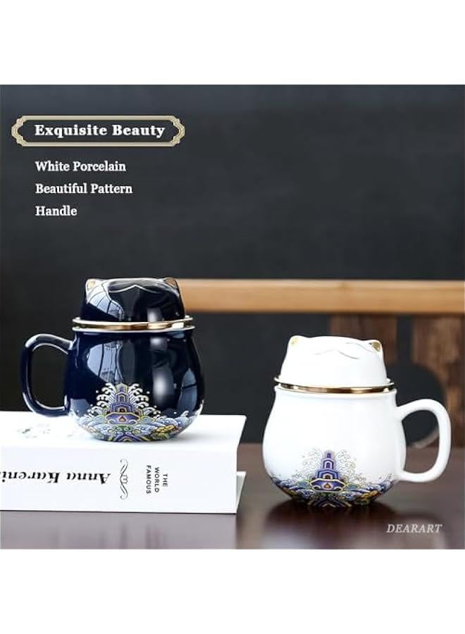 Elegant Cat Design Tea Mug with Lid Filter, 10.8oz Capacity Keeps Beverages Hot, Ideal for Steeping Loose Leaf Tea or Coffee, Dark Blue Color, Easy to Clean and Use - Image 5