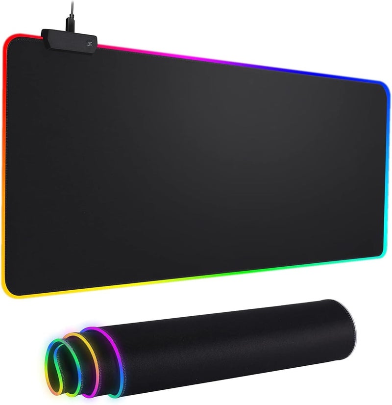 تكوفن سجادة ماوس كبيرة TKOOFN RGB مقاس 800x300x3 مم، سجادة ماوس ألعاب ملونة بإضاءة LED لوحة مفاتيح، سجادة مكتب كبيرة ممتدة للكمبيوتر المحمول 800 × 300 مم - Image 1