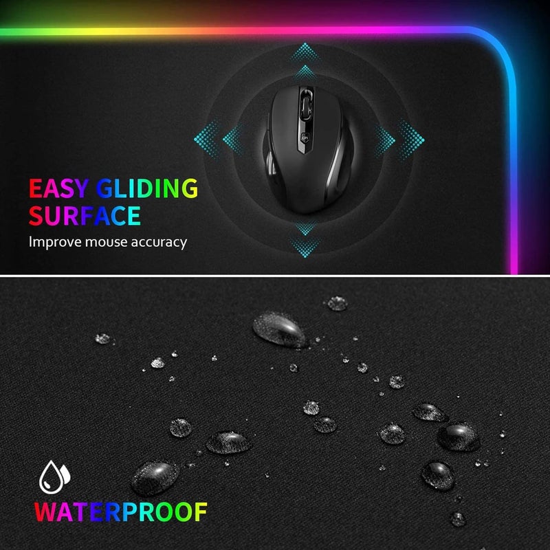 تكوفن سجادة ماوس كبيرة TKOOFN RGB مقاس 800x300x3 مم، سجادة ماوس ألعاب ملونة بإضاءة LED لوحة مفاتيح، سجادة مكتب كبيرة ممتدة للكمبيوتر المحمول 800 × 300 مم - Image 4