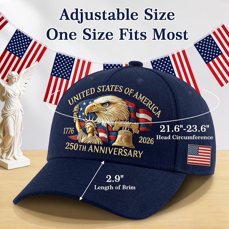 WOKALON 250 Anniversary USA Hatï¼ŒAmerican Eagle Printed Adjustable Baseball Cap,1776-2026 250th Anniversary United States Flag Hats for Man and Women Navy Blue - Image 2