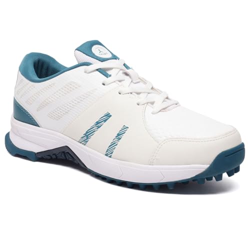 AVANT Men's Outfield Cricket Shoes - Anti Skid Shoes with Rubber Outsole,Lightweight and Durable, Comfortable Cushioning, Outdoor Shoes Ideal for Turf, Ground Surfaces (AVMSH199CL01UK8_White/Teal) - Image 1