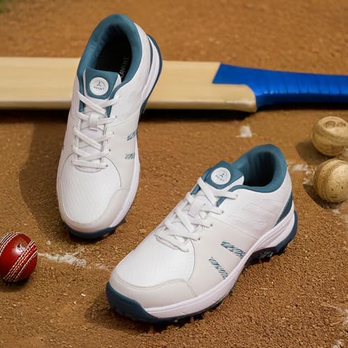 AVANT Men's Outfield Cricket Shoes - Anti Skid Shoes with Rubber Outsole,Lightweight and Durable, Comfortable Cushioning, Outdoor Shoes Ideal for Turf, Ground Surfaces (AVMSH199CL01UK8_White/Teal) - Image 2